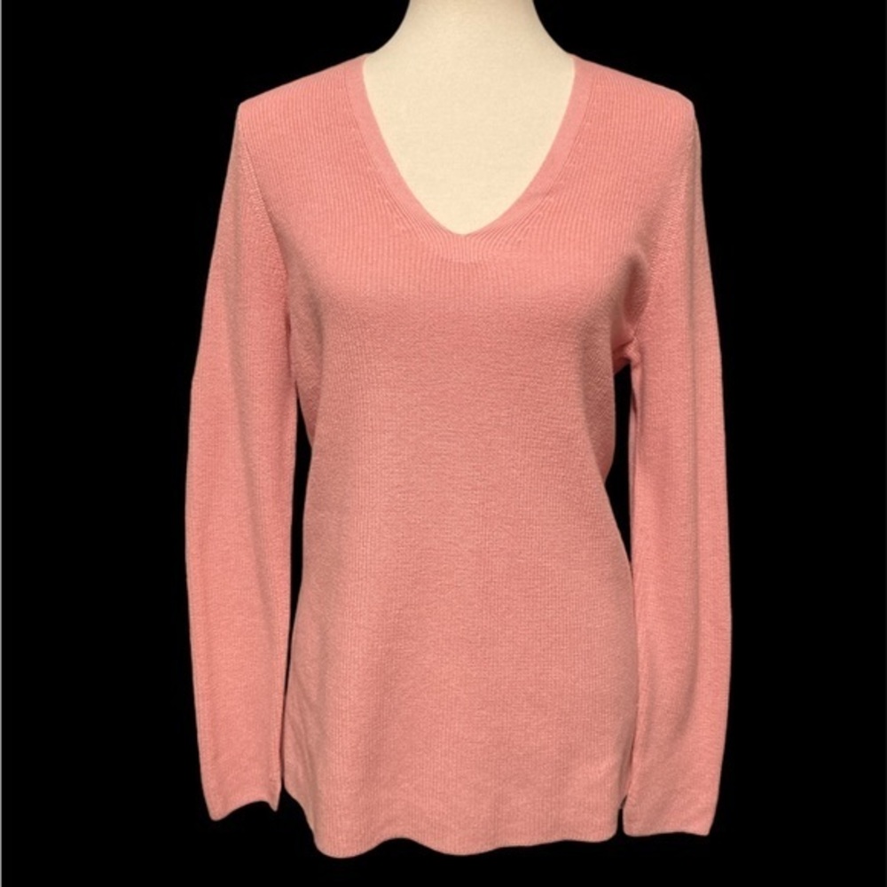 J. Jill‎ Women's V-Neck Sweater Ribbed Cotton Blend Knit Rose Light Pink